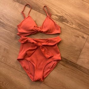 Aerie Ribbed High Waist Knot Swim Set